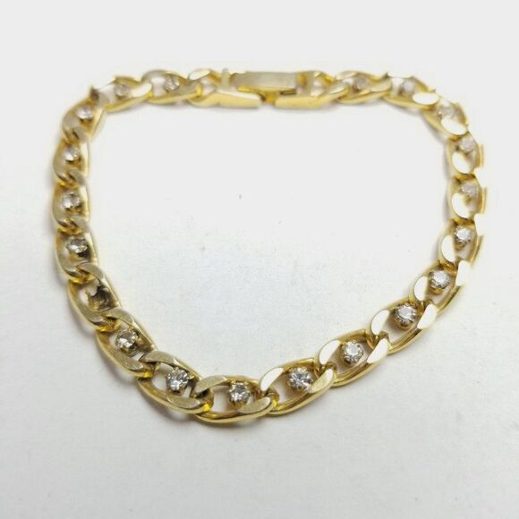Vintage Gold Tone Chain Bracelet with Rhinestones, Stacking Classic Estate - Picture 6 of 6